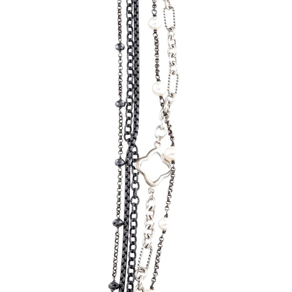 David Yurman Multistrand Quatrefoil Necklace with Onyx and Cultured White Pearls - Picture 9 of 9